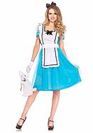 Alice in Wonderland, costume dress, ruffles, apron, puff sleeves